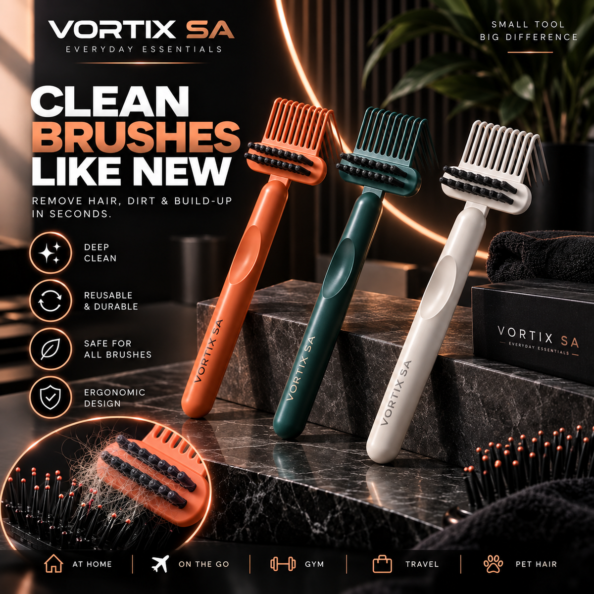 Vortix SA™ Reusable Hairbrush Cleaning Tool