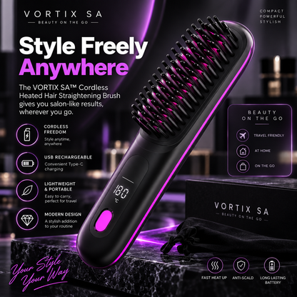 Vortix SA™ Cordless Heated Hair Straightening Brush